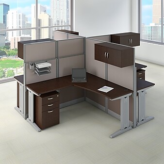 Bush Business Furniture Office in an Hour 4 Person L Shaped Cubicle Workstations, Mocha Cherry (OIAH007MR)