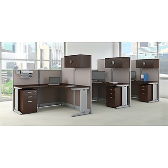 Bush Business Furniture Office in an Hour 3 Person L Shaped Cubicle Workstations, Mocha Cherry (OIAH006MR)