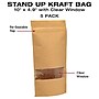 Excello Brands 9.6" x 4.5" Stand-Up Kraft Bags with Clear Window, Brown, 5/Pack (STBG-MD-5PK)~#|#~sp325129295_sc7