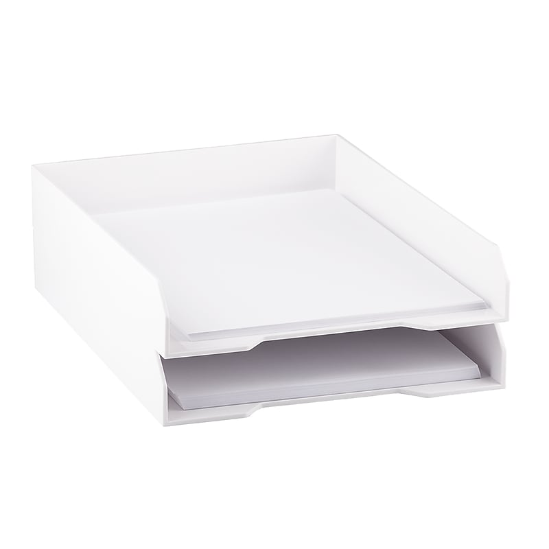 JAM Paper Stackable Paper Trays, White, Desktop Document, Letter & File Organizer Tray, 2/Pack (344WHA) image 1