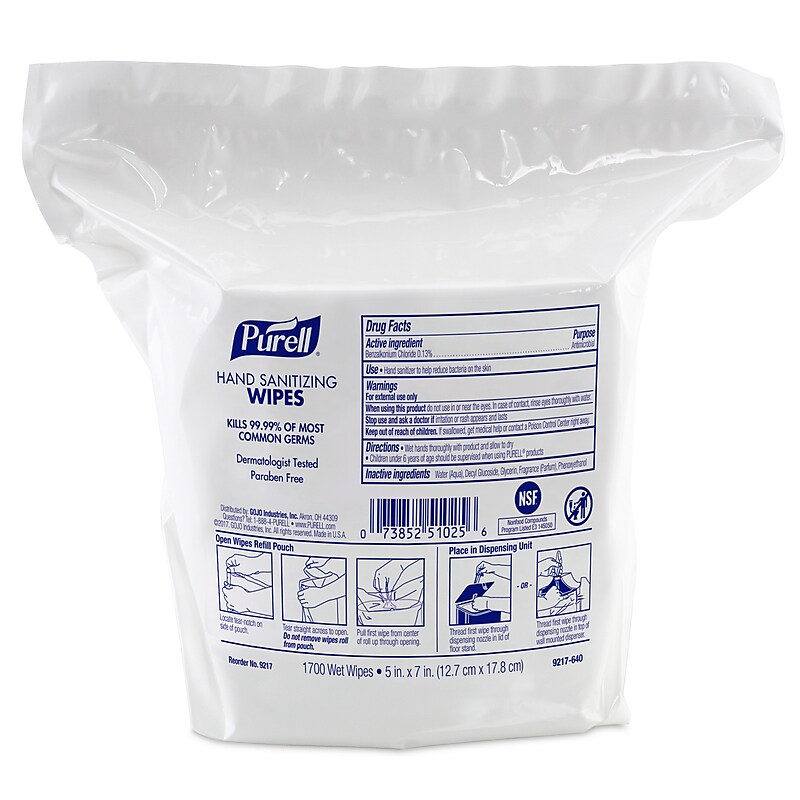 PURELL Hand Sanitizing Wipes Refill, 1700 Wipes/Carton, 2/Carton (9217-02) image 1