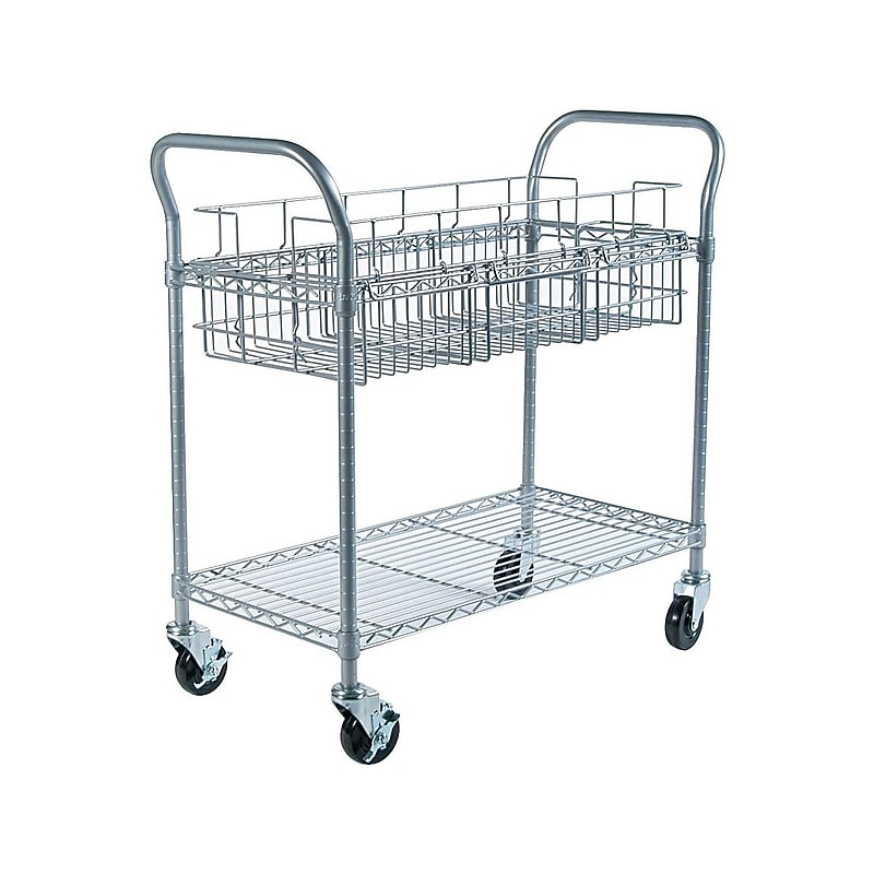 Safco 2-Shelf Metal Mobile Mail Cart with Swivel Wheels, Gray (5236GR) image 1