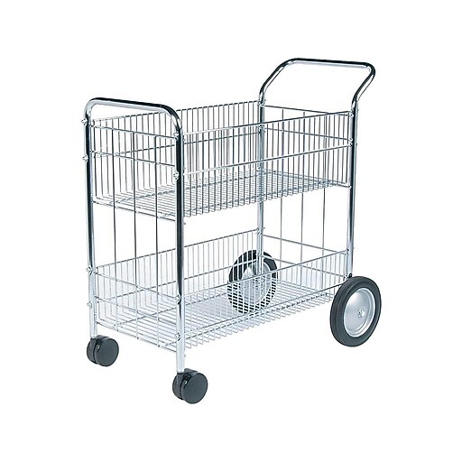 Fellowes 2Shelf Metal Mobile Mail Cart with Dual Wheel Front Casters