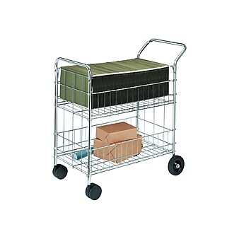 Fellowes 2-Shelf Metal Mobile Mail Cart with Dual Wheel Front Casters, Chrome (40912)