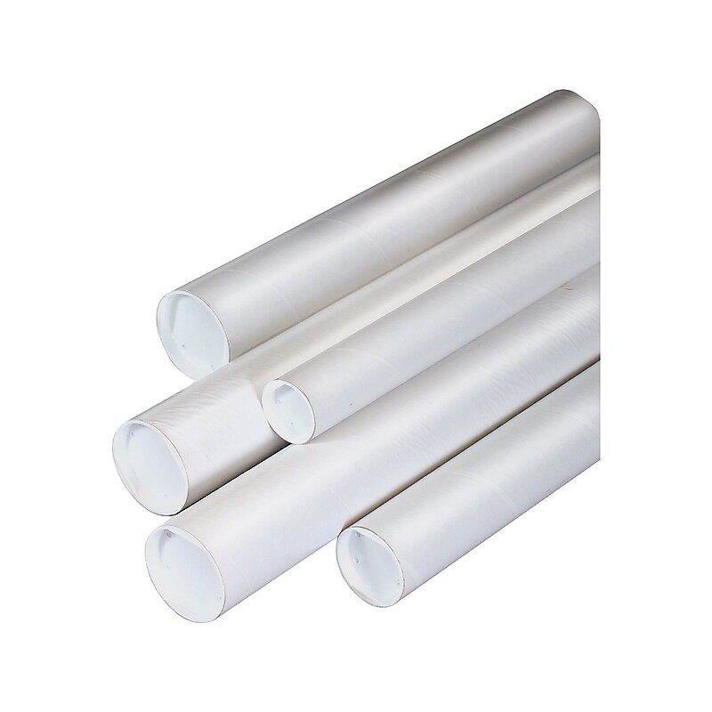 2"Dia x 24"L Mailing Tubes with Caps, White, 50/Case (P2024W) image 1