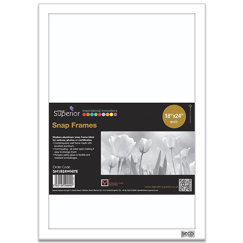 Seco 18" x 24" Aluminum Poster Frame, White (SN1824WHITE) image 1