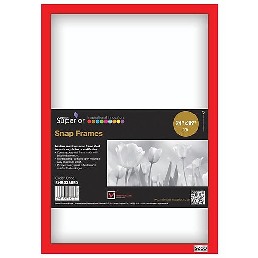 Seco Snap Frame Poster Holder, 24" x 36", Red Aluminum (SN2436) Staples