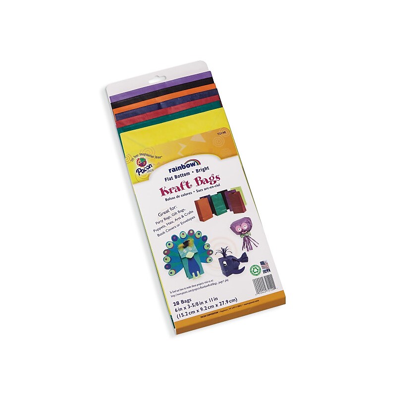 Pacon Rainbow Kraft Bags, Assorted Bright Colors, 6"W x 11"H x 3.62"D, Pack of 28 (72140) image 1