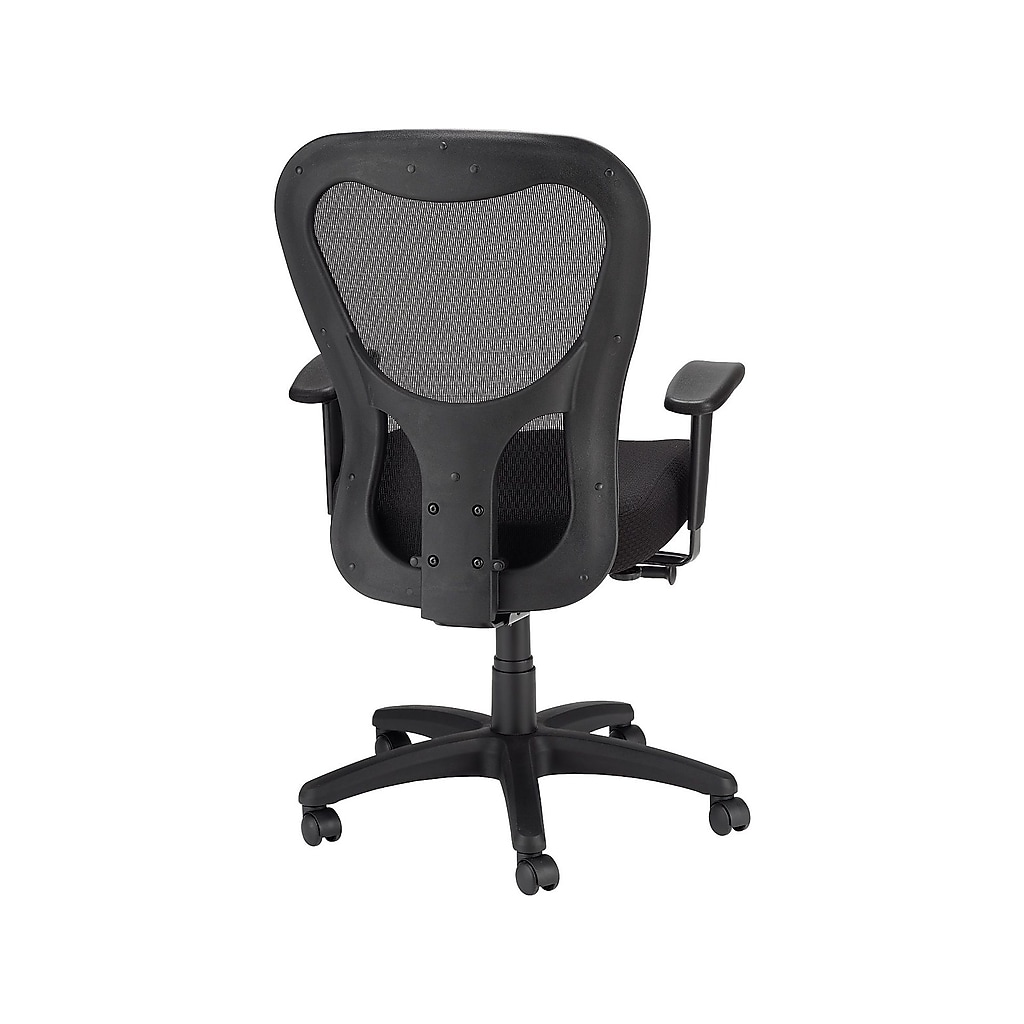 Black ergonomic mesh task chair back view