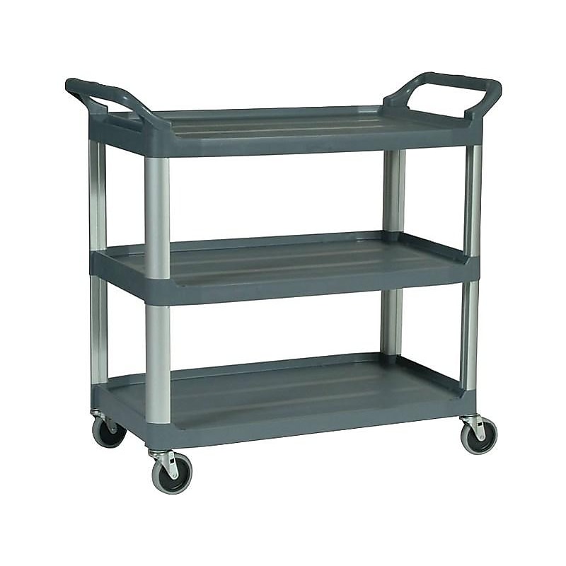 Rubbermaid 3-Shelf Plastic/Poly Mobile Utility Cart with Swivel Wheels, Gray (FG409100GRAY) image 1