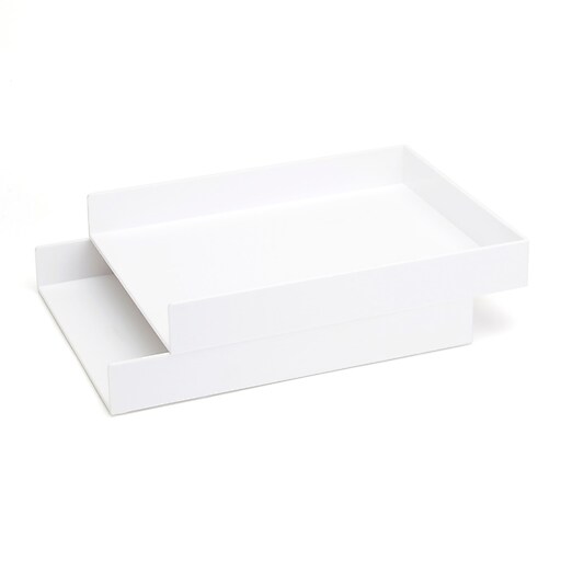 Poppin Stackable Letter Tray, White, ABS Plastic, Set of 2, 8 Count