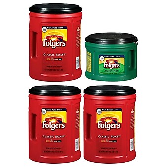 Folgers Classic Roast Ground Coffee , 48 oz. 3 Pack, and Decaf Ground Coffee, 22.6 oz. (FOLPK-STP)