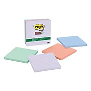 Post-it® Recycled Super Sticky Notes, 4" x 4", Bali Collection, Lined, 90 Sheets/Pad, 4 Pads/Pack (675-4SSNRP)