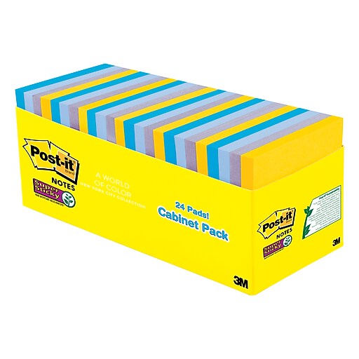 Shop Staples for Postit® Super Sticky Notes, 3" x 3", New York Collection, 70 Sheets/Pad, 24