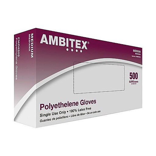 Ambitex P6505 Series Polyethylene Disposable Gloves, M, Clear, 500/Box