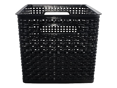 black plastic bins with lids
