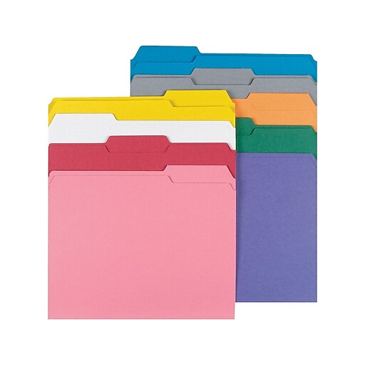 Staples® Colored File Folders w/ Reinforced Tabs, Letter, 3 Tab, 9 Color Assortment, 250/Box