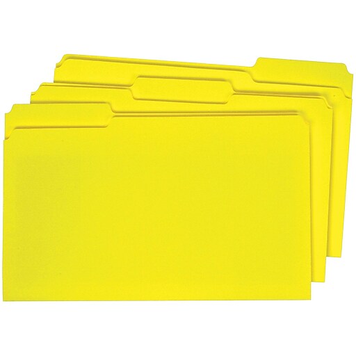 Staples® Colored TopTab File Folders, 3 Tab, Yellow, Legal Size, 100/Pack Staples