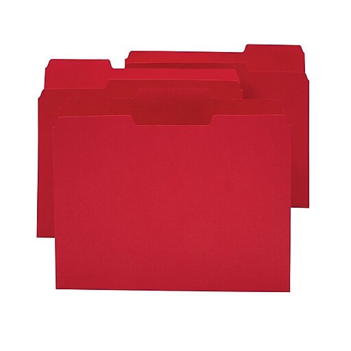 Staples® Colored Top-Tab File Folders, 3 Tab, Red, Letter ...