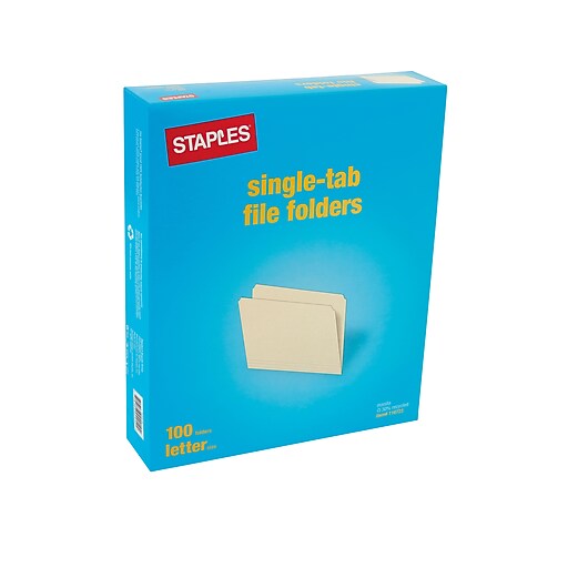 Staples® Manila File Folders, Letter, Single Tab, 100/Box Staples