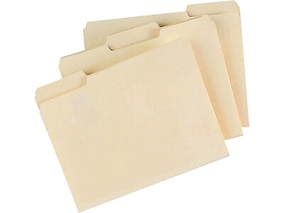 Staples Manila File Folders Letter 3 Tab Assorted Position 100/Box TR56675