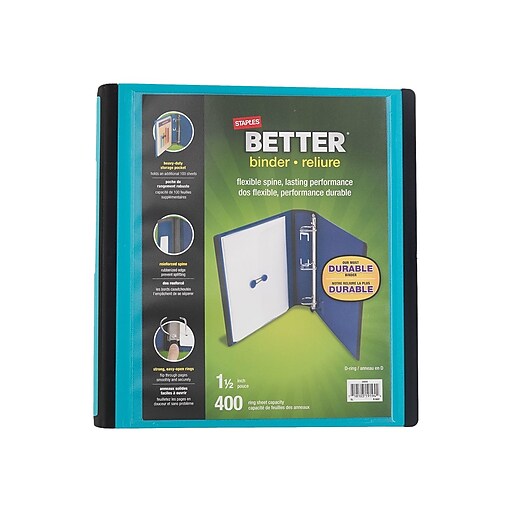 Staples 1.5" 3Ring Better Binder, Teal (13468CC) at Staples
