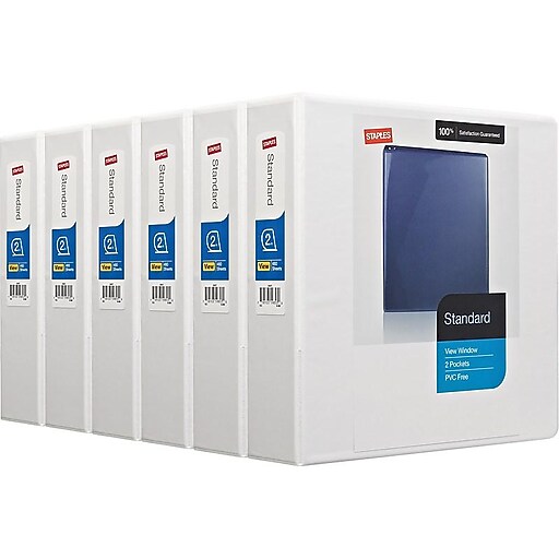Staples 2inch Standard View Binder with DRings, White, 6/pack (26432