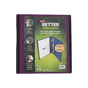 Staples Heavy Duty 1" 3-Ring Better Binder, D-Ring, Plum (22158-US)