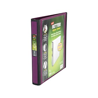 Staples Heavy Duty 1" 3-Ring Better Binder, D-Ring, Plum (22158-US)