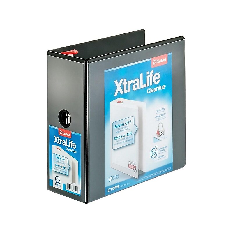 Cardinal XtraLife ClearVue Heavy Duty 5" 3-Ring Non-View Binders, D-Ring, Black (26351CB) image 1