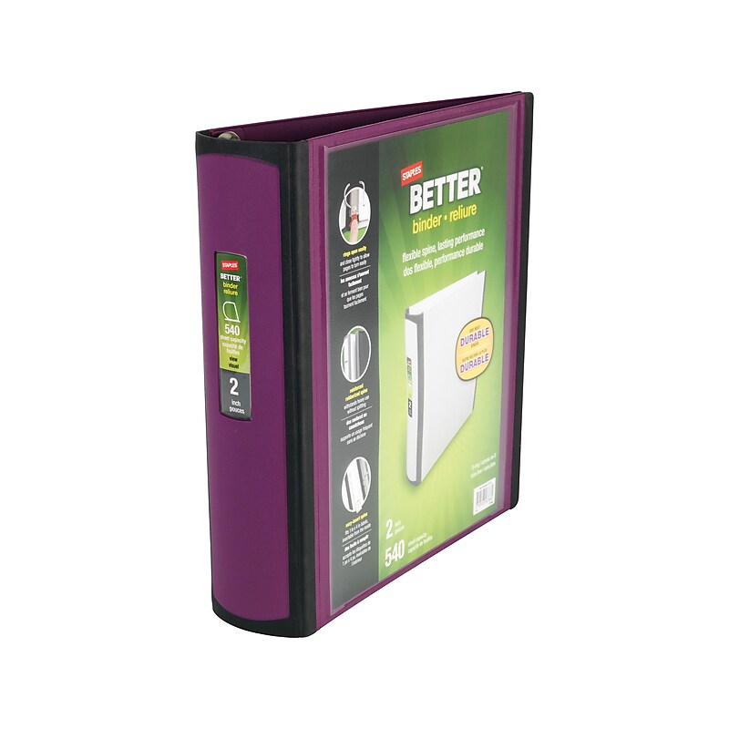 Staples Heavy Duty 2" 3-Ring Better Binder, D-Ring, Plum (22168-US) image 1