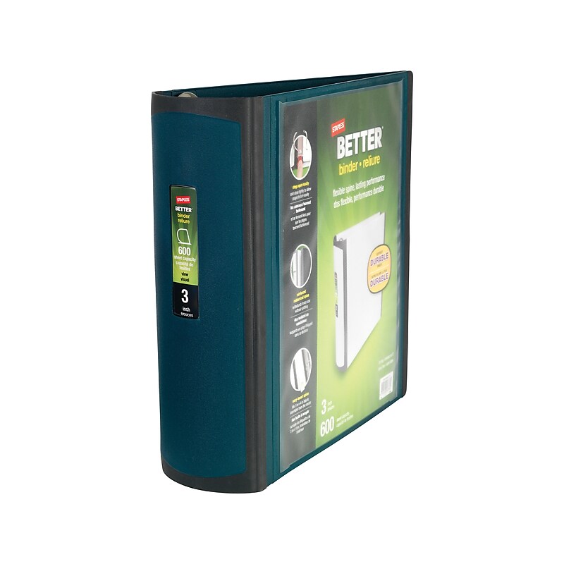 Staples Heavy Duty 3" 3-Ring Better Binder, D-Ring, Dark Teal (22171-US) image 1