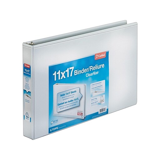 Cardinal ClearVue 1 1/2" 3Ring Ledger Binders, DRing, White (22122V3