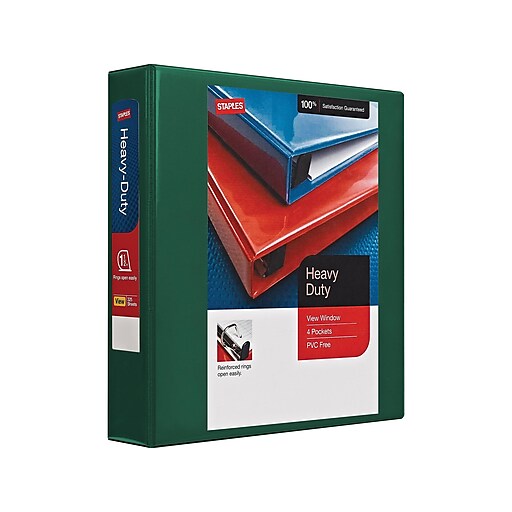 Staples heavy duty 1 5 inch d ring view binder green 24682 us at staples