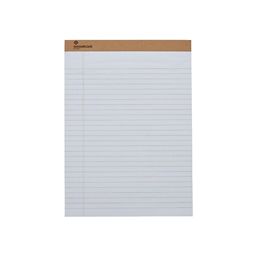 Staples Sustainable Earth Wide Ruled Perforated Notepads, White, 81/2