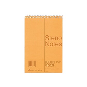 National Brand Steno Pad, 6" x 9", Gregg, Brown Cover, 80 Sheets/Pad (36746)