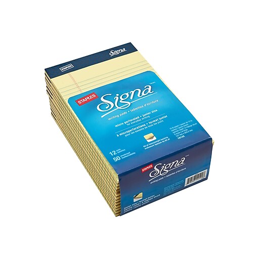 Signa® 5" x 8", Yellow, Perforated Notepads, Narrow Ruled, 12/Pack