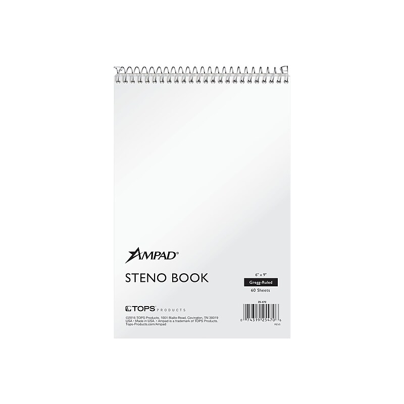 Ampad Steno Pad, 6" x 9", Gregg, White, 60 Sheets/Pad (TOP 25-470) image 1