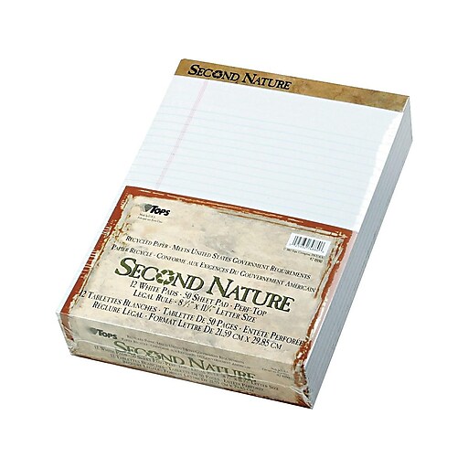 Pack Of 12 Second Nature R x 8in. R 100% Recycled 15-Lb Writing Pads Tops 5in White 