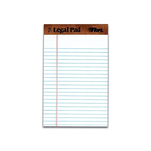 TOPS Legal Junior Notepads, 5" x 8", Narrow, White, 50 Sheets/Pad, 12