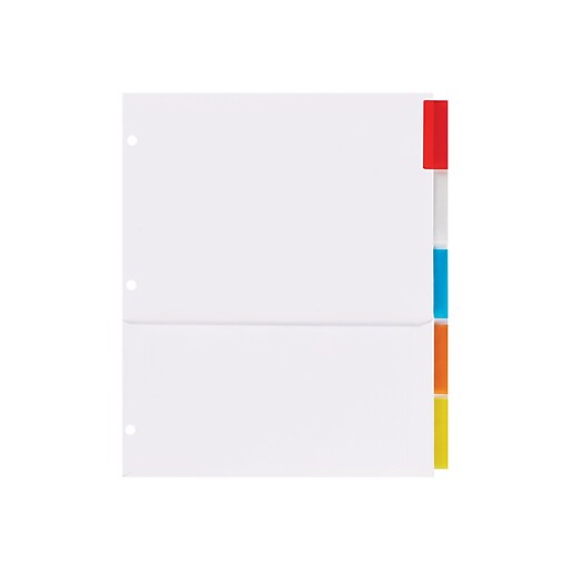Staples Insertable Paper Dividers, 5Tab, White with Multicolor Tabs