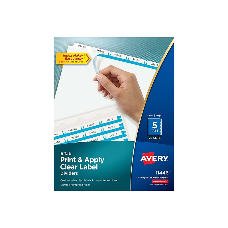 Avery Index Maker Paper Dividers with Print & Apply Label Sheets, 5 Tabs, White, 25 Sets/Pack (11446) image 1