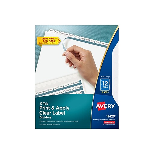 Avery Index Maker Clear Label Tab Dividers, 12Tab, White, 5 Sets/Pack