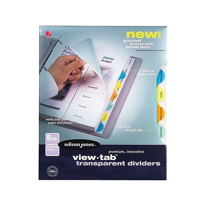 Wilson Jones View-Tab Blank Polypropylene/PP Dividers, 8-Tab, Multicolor (W55063) image 1