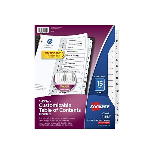 Shop Staples for Avery® 15Tab Ready Index® Classic Black & White Table