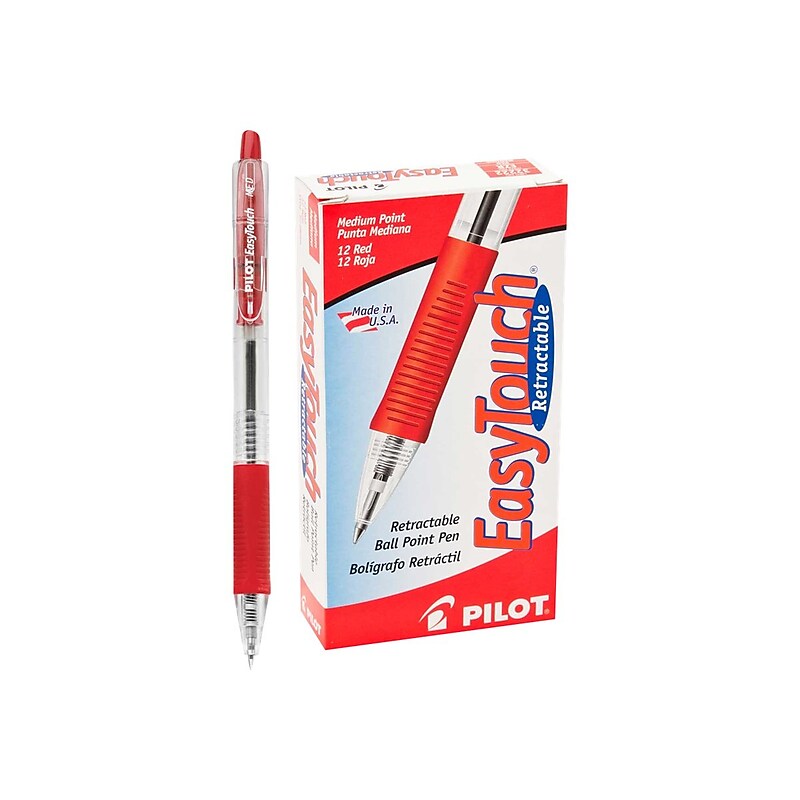 Pilot EasyTouch Retractable Ballpoint Pens, Medium Point, Red Ink, Dozen (32222) image 1