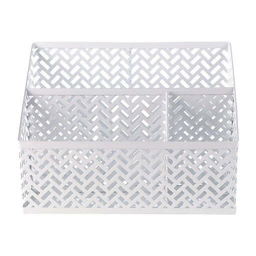 Staples 3 Compartment Metal Desk Organizer, White Zigzag (26850) at Staples