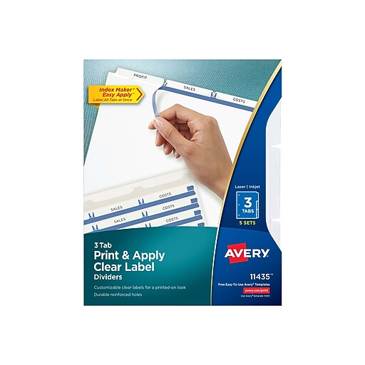 Avery Index Maker Print & Apply Label Dividers, 3Tab, White, 5/Pack