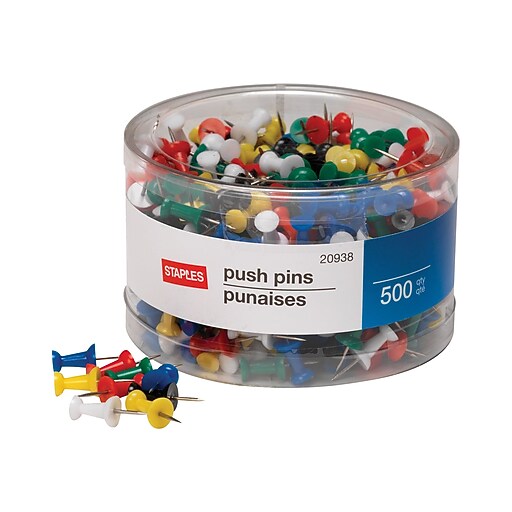 Staples® Push Pins, Assorted Colors, 500/Tub at Staples