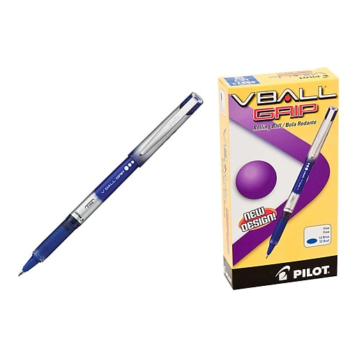 flexibel Afscheiden kalligrafie Pilot VBall Grip Rollerball Pens, Fine Point, Blue Ink, Dozen (35571) |  Staples